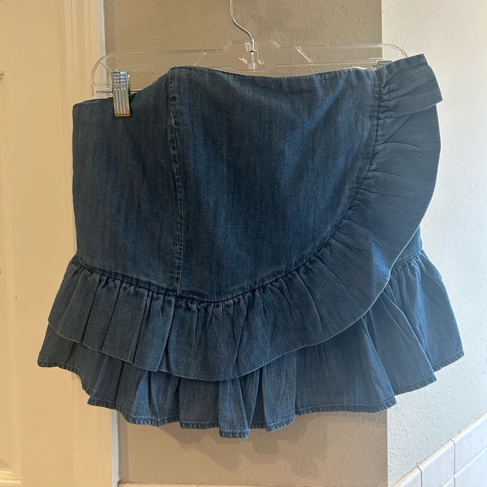 Express denim ruffled hem tube top, never worn, large